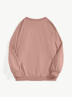 Women's Versatile, Casual-chic Round-neck Sweatshirt; Autumn Top; Fashionable Corduroy Long-sleeve Top for Work and Casual Attire; Loose Fit for Comfort, Soft Against the Skin, and Warm Without Looking Bulky; Simple Round Neckline with a Versatile - Pale Pinkish Gray