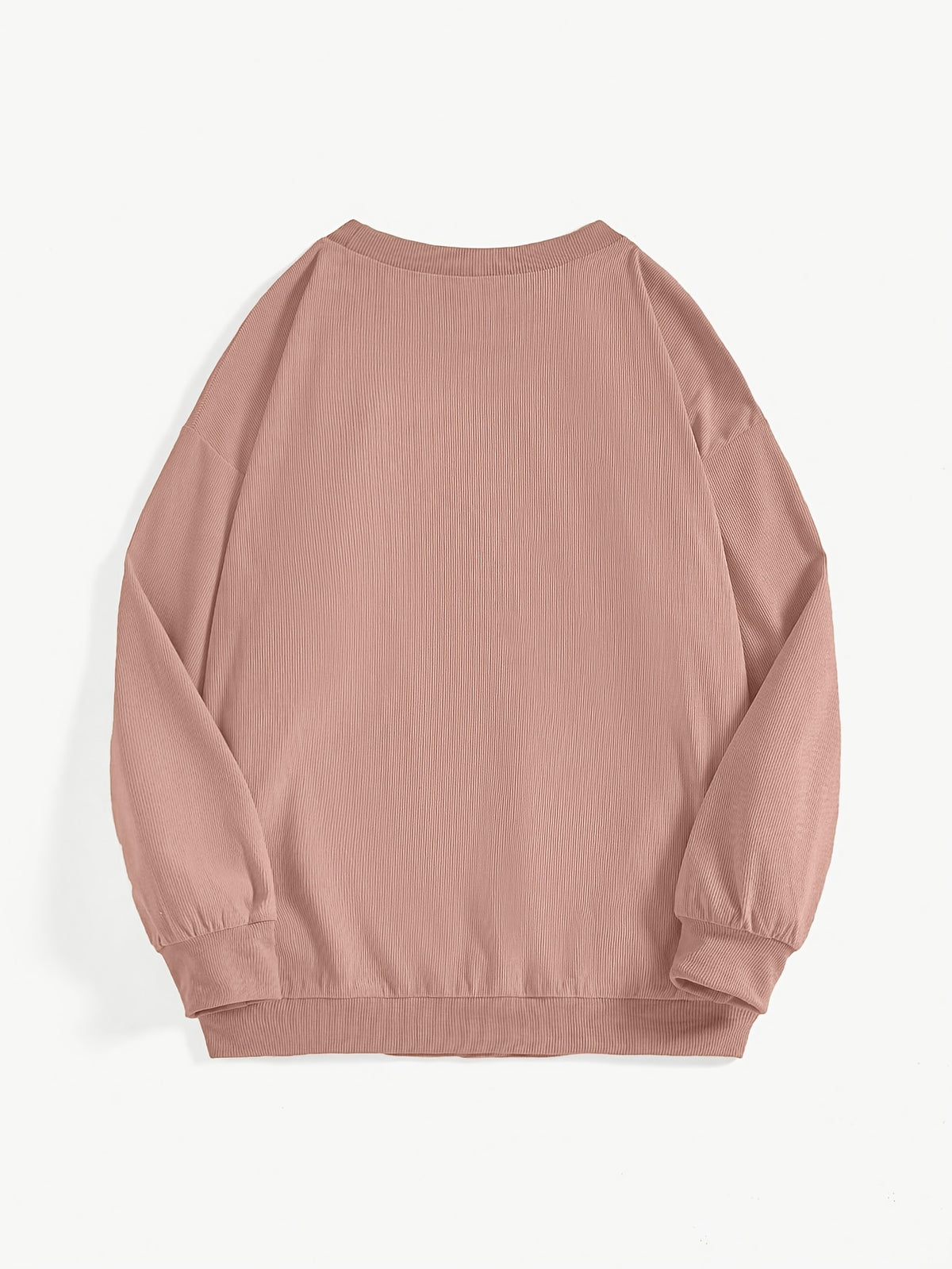 Women's Versatile, Casual-chic Round-neck Sweatshirt; Autumn Top; Fashionable Corduroy Long-sleeve Top for Work and Casual Attire; Loose Fit for Comfort, Soft Against the Skin, and Warm Without Looking Bulky; Simple Round Neckline with a Versatile - Pale Pinkish Gray
