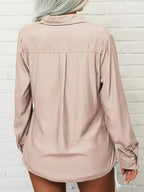 Women'S Double Bag Cover Blanket-Breasted Button Lapel Shirt, Soft Fabric Comfortable Cool Elegant Style Daily Style Casual Style Spring And Summer Style Summer Style - Apricot Pink