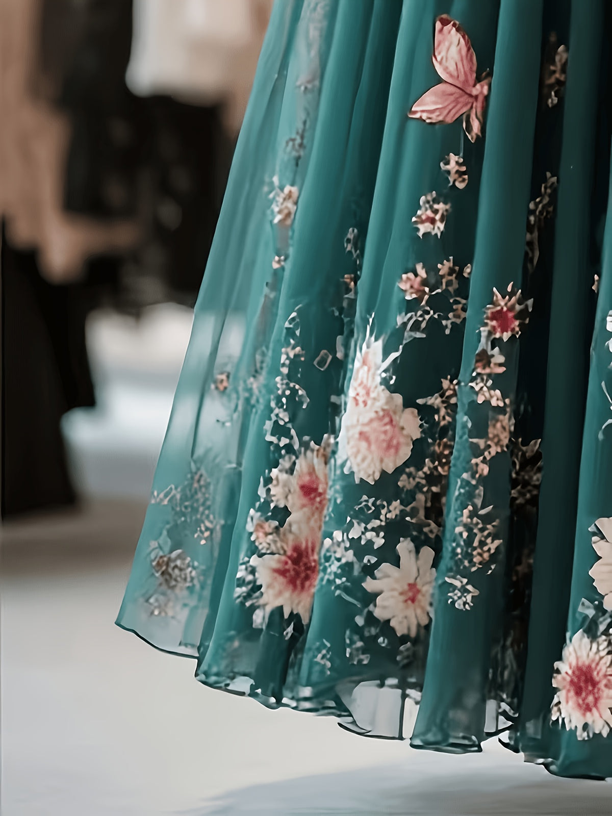 New Women'S Slim Lace Mesh Skirt with Butterfly Floral Print, Suitable for Banquets, Dates, And Everyday Wear - Green