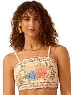 New Summer Fresh Tropical Tech Print Floral Print Camisole Top for Women, Casual Beach Vacation Tie-Front Tank Top - Multicolor