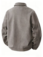 Men'S Trendy Corduroy Lapel Cargo Jacket Solid Vertical Texture Casual Long Sleeve Jacket Commuter Top - Grey