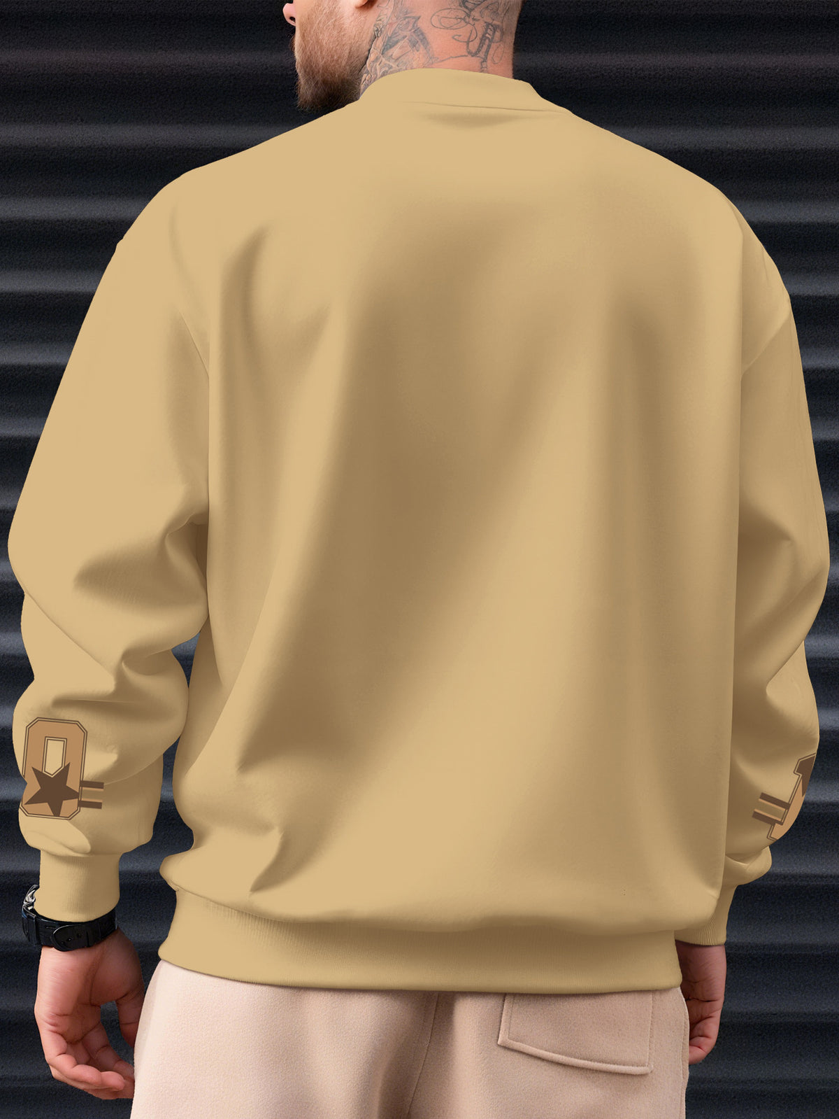 Western Adult Brooklyn 1957 Retro Star Logo Sweatshirt, American Street Oversized Style Heavyweight Texture Men'S Essential, Suitable for Shopping, Gatherings, Outdoor Activities, Daily Commuting, Machine Washable, Autumn Essentials - Khaki