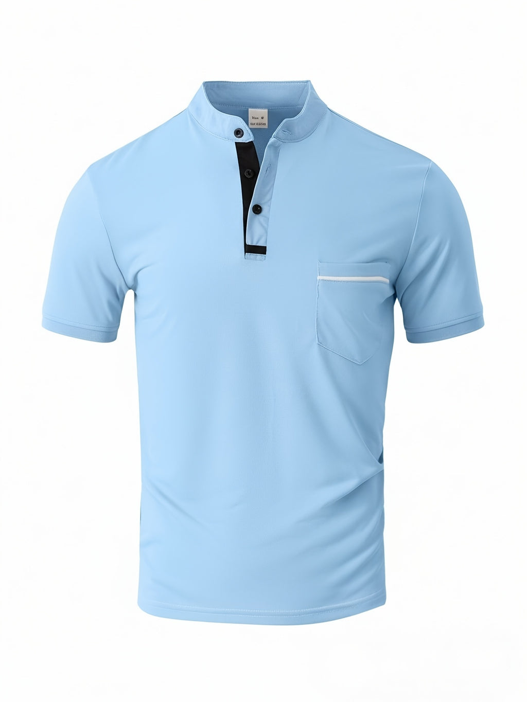 [Josh May OBM] 4pcs Set, Solid Color Stand-Up Collar Henley Shirts, Breathable Quick-Dry Casual Shirts, Lightweight Stretch, No Ironing Required, Durable And Wearable, Button-Up Design, Suitable for Summer Office, Yacht Wear, Casual Attire - Black+White+Light Blue+Wine Red