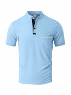[Josh May OBM] 4pcs Set, Solid Color Stand-Up Collar Henley Shirts, Breathable Quick-Dry Casual Shirts, Lightweight Stretch, No Ironing Required, Durable And Wearable, Button-Up Design, Suitable for Summer Office, Yacht Wear, Casual Attire - Black+White+Light Blue+Wine Red