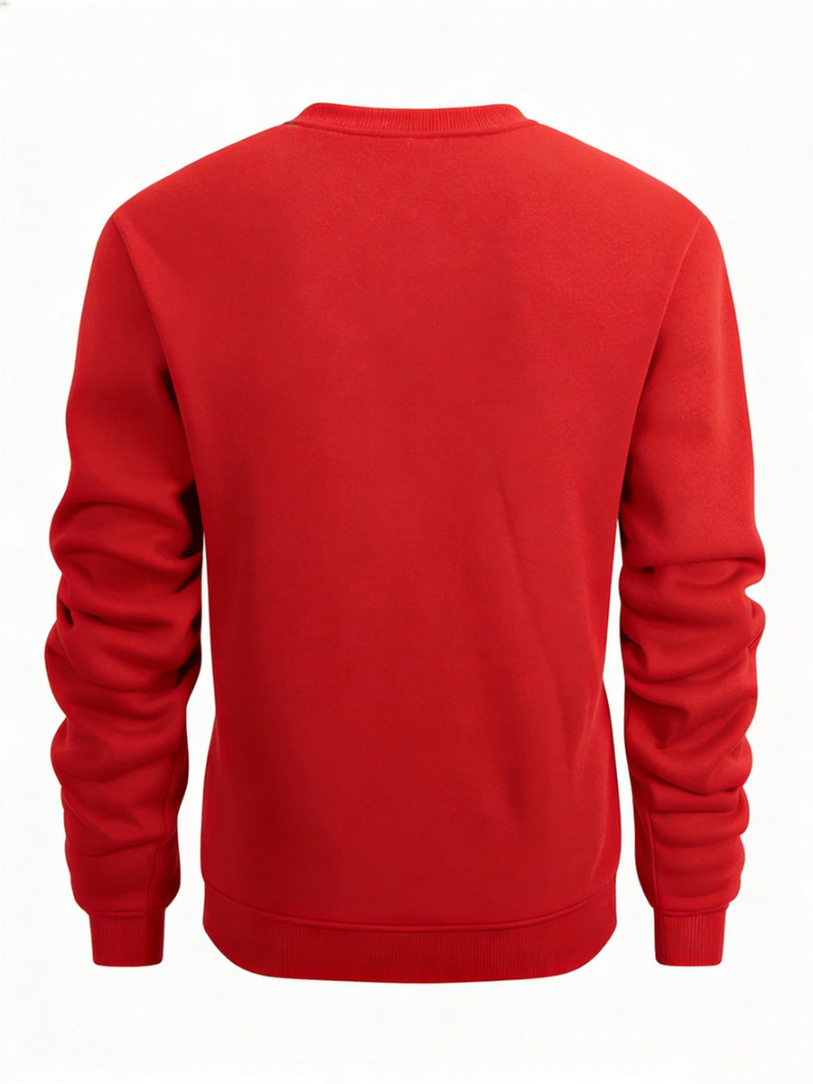 Men's Autumn/Winter Crew Neck Sweatshirt, Loose Fit Fashion, Vintage American Streetwear Print, Soft and Skin-Friendly, Versatile Daily Casual Top - Red