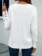 Ribbed Casual V-Neck T-Shirt - White