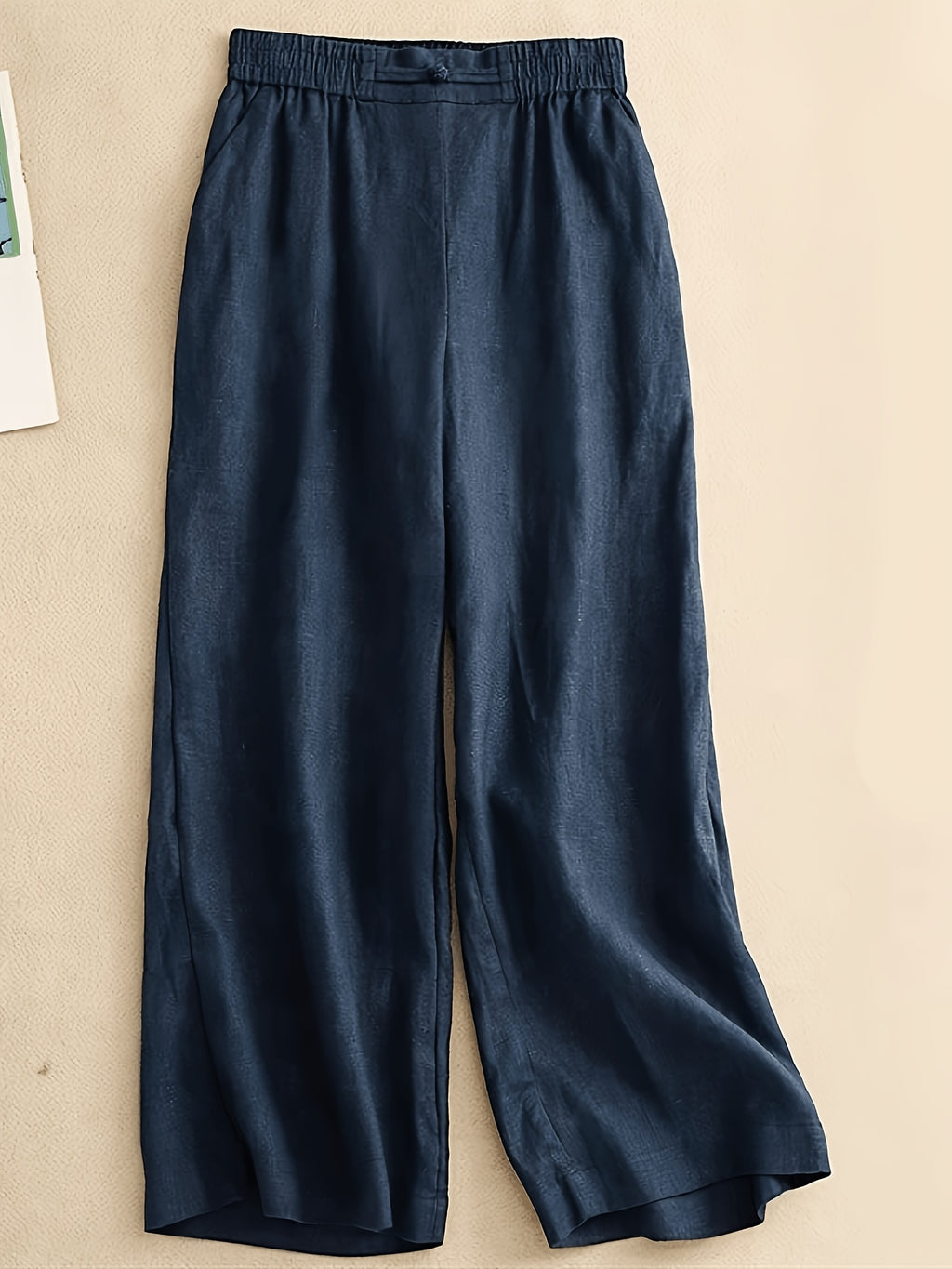 Women's Straight-Leg Ankle Pants with Button Closure & Detail - Loose-Fit Trousers Suitable for Seasons, Solid Color Casual to Dressy Wear, Machine Washable Non-Stretch Pants for Office, Everyday Outfits - Navy Color
