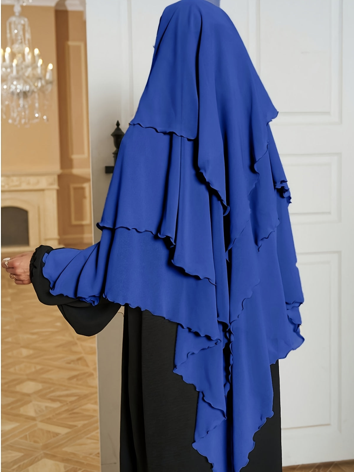 1pc Fashionable, elegant and casual three-layer chiffon fabric solid color suitable for daily wear, loose and comfortable Women's abaya headscarf.sarees for women indian wedding robe aid femme abayas for women muslim jilbab femme khimar hijab - Royal Blue