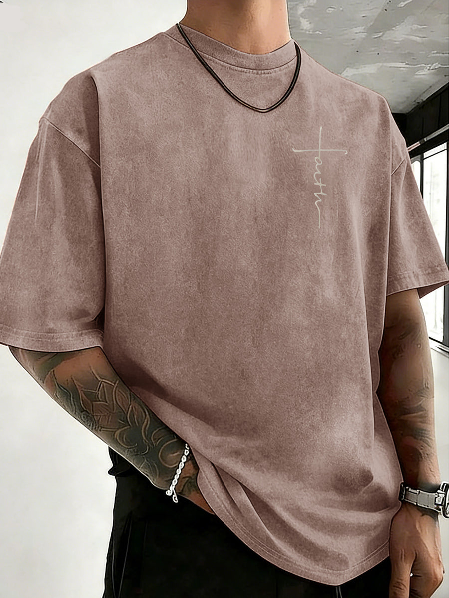Drop-shoulder Vintage Washed T-shirt, Exclusively for the Fashion-forward Crowd. A Loose-fitting, Comfortable, High-quality Pure Cotton Short-sleeve Top, an Essential Piece for Streetwear Trends - Brown