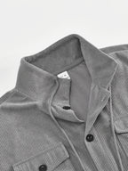 Men'S Corduroy Button-Up Shirt with Pocket And Drawstring Detail, Casual Long Sleeve Blouse for Daily Street Style, Gift Idea - Grey