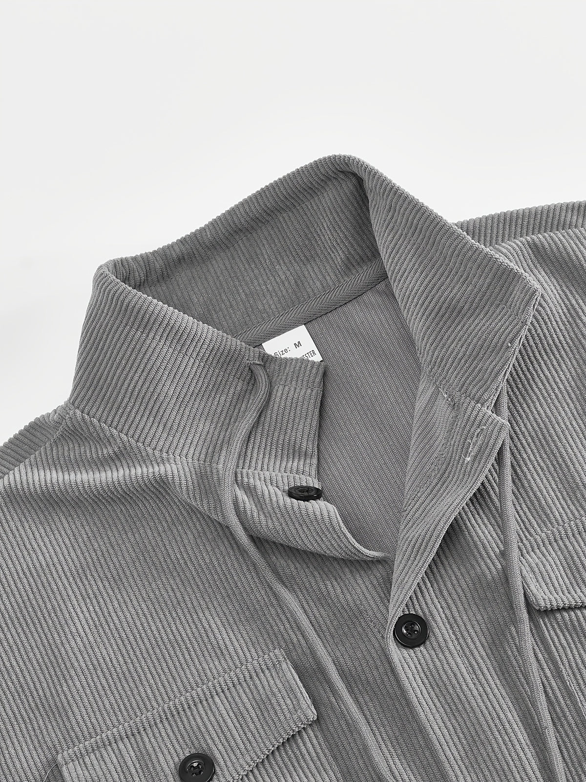 Men'S Corduroy Button-Up Shirt with Pocket And Drawstring Detail, Casual Long Sleeve Blouse for Daily Street Style, Gift Idea - Grey