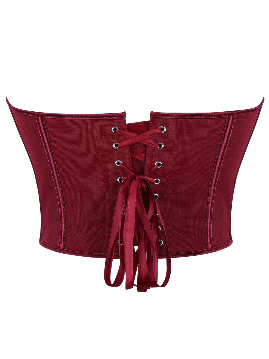 Sexy Women's Strapless Mesh Top, Breathable Double-Layer Frosted Texture, Women's Sexy Court-Style Corset Top - Burgundy