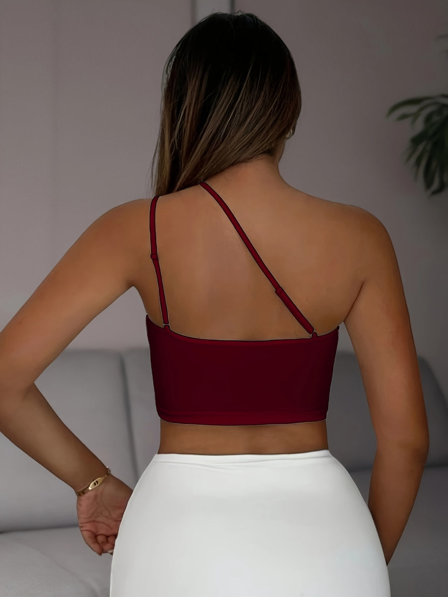 New Fashion Versatile Camisole Women'S Sexy Off-Shoulder Base Layer Street Casual Crop Spaghetti Strap Ladies Cami Top - Burgundy