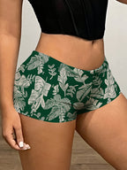 Women's Fashion Summer Printed Green Fitted Shorts - Off-white