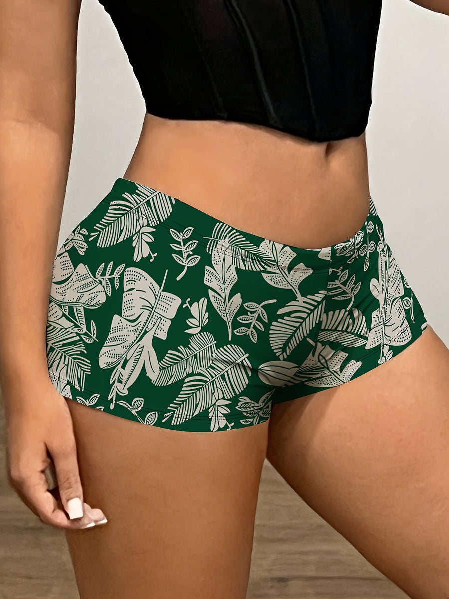 Women's Fashion Summer Printed Green Fitted Shorts - Off-white