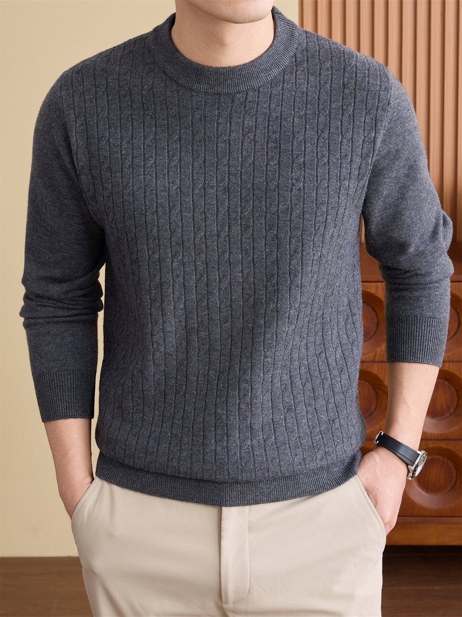 Autumn Winter Knit 3D Solid Round Neck Jacquard Sweater, Basic Thickened Pullover Top, Men'S Fashion Knit Long Sleeve, Jia A - Dark Gray