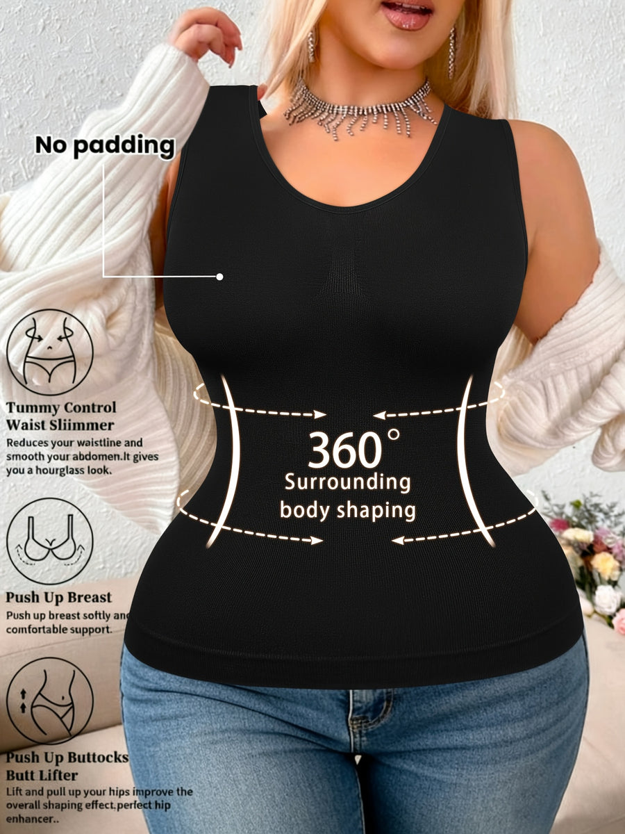 Plus-size Women's Shaping and Waist-cinching Daily Wear and Loungewear Vest, Can Be Worn as an Inner Layer or Outer Layer - Black