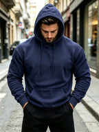 3pcs Men'S Solid Color Hooded Sweatshirt Set, Regular Fit, Drawstring Pullover Top, Fleece Lined, Warm And Comfortable, Elastic Soft, Casual Daily Home Wear, Suitable for Fall Winter Fashion Men'S Outfit - Navy blue + light gray + brown