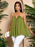 QD260420242 Spring Summer Ramadan Holiday Vacation Party Elegant Top Camisole Sleeveless Shirt - Matcha Color