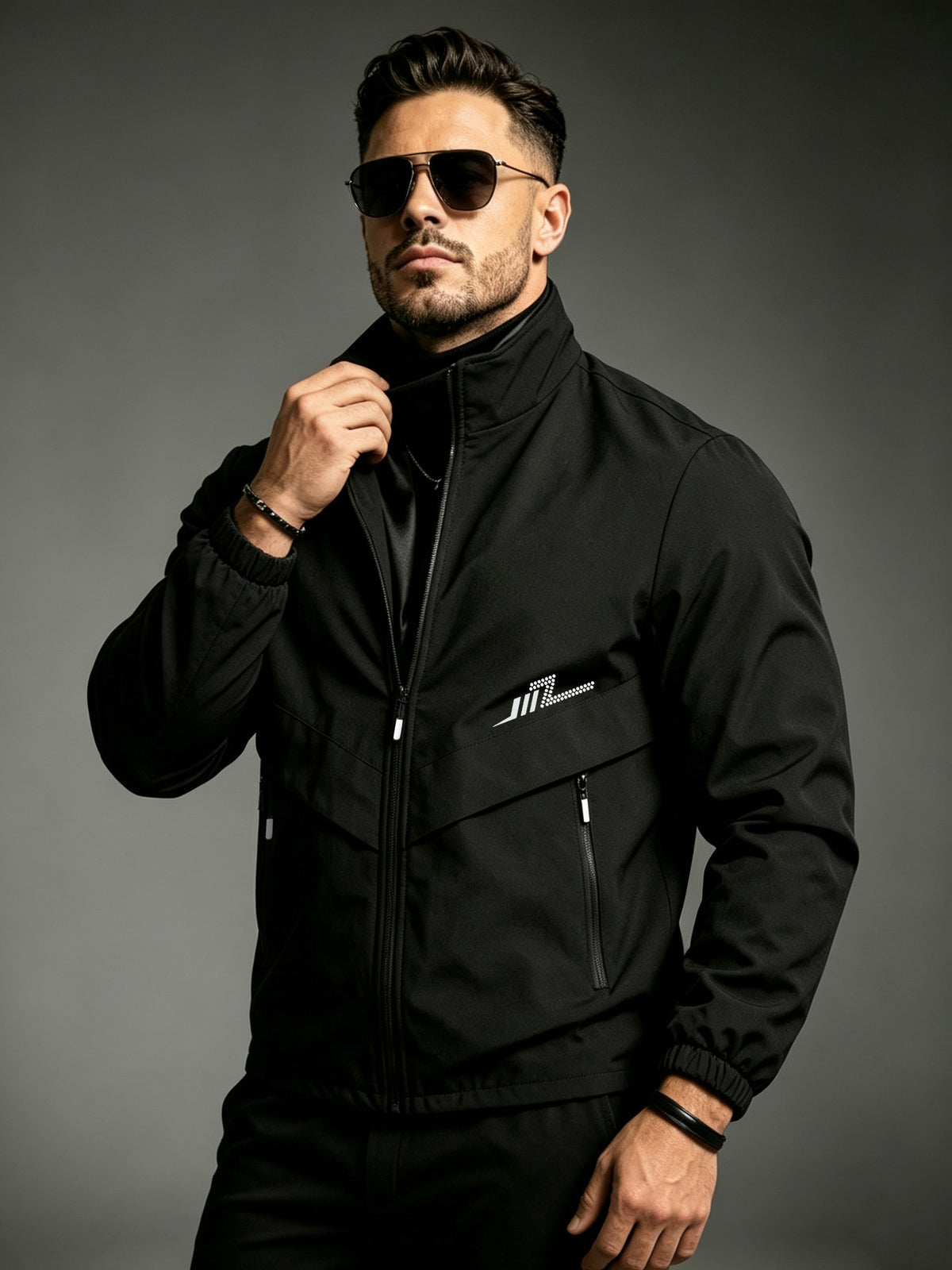 Men'S Windbreaker, Men'S Jacket, Men'S Casual Coat, Men'S Work Practical Jacket, Business Coat, Men'S Work Wear, Outdoor Sports Jacket for Men, Stand-Up Collar Windbreaker, Shell Jacket, Daily Work Scene Wear - Black
