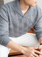 Men'S Seagull Collar Jacquard Knit Sweater, Excellent Warmth, Suitable for Autumn And Early Winter Wear. - SINBOS - Light Grey