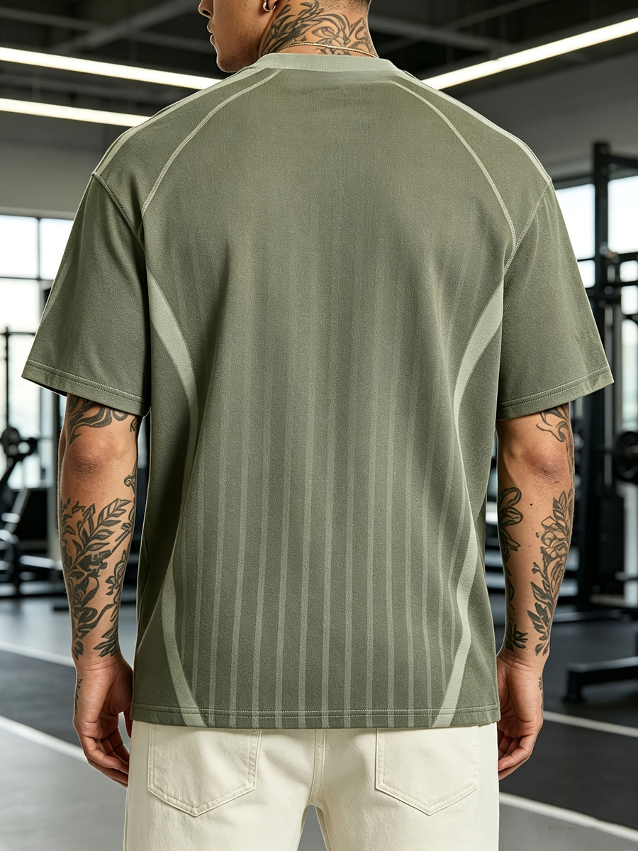 [Printed Design-Not Textured] Men'S T-Shirt, Retro Pinstripe Contrast Shoulder Line Design Loose Casual Short Sleeve - Mixed colors