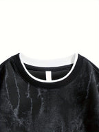 Autumn And Winter New Men'S Trendy Round Neck Sweatshirt, 320 Gram Blend Tie-Dye Sweatshirt, Fashionable Fake Two-Piece Pullover - Black