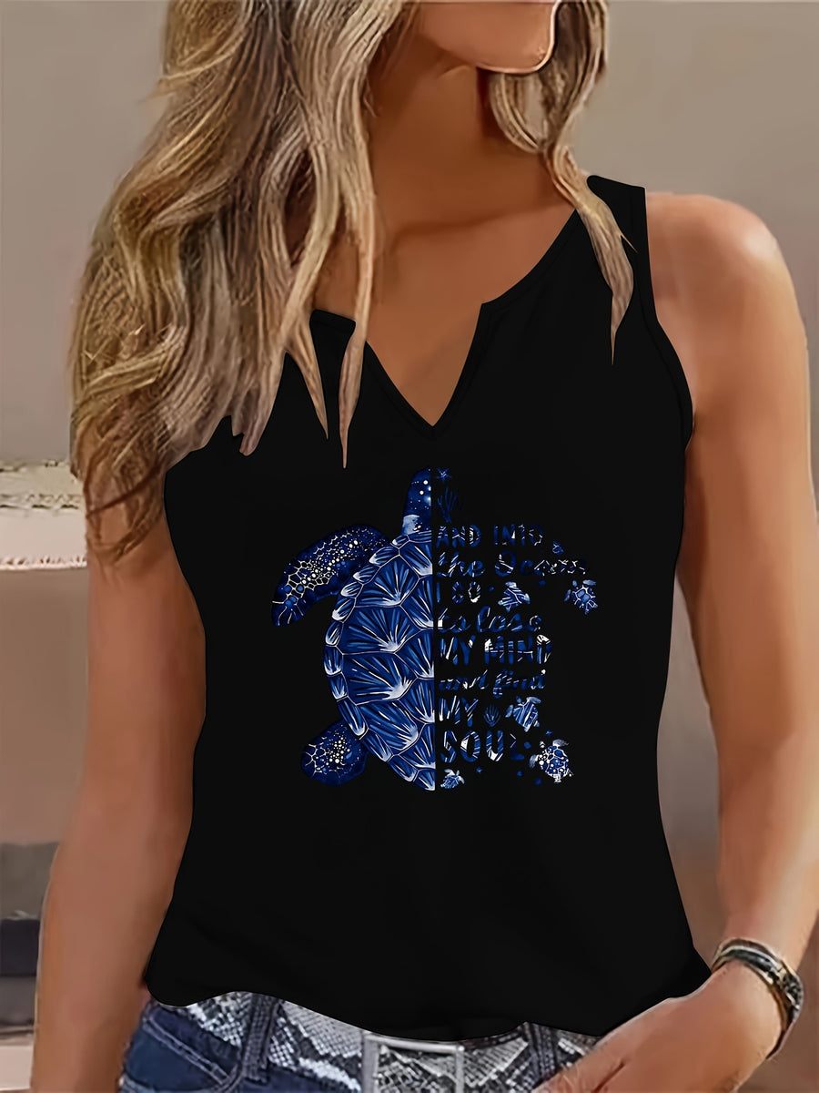 Sleeveless V-Neck Casual Tank Top with Letter Print, Perfect for Summer And Spring, Women'S Apparel - Black
