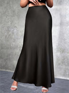 Elegant Women's Long Skirt - Satin Jersey Fabric with a Satin Finish, Perfect for Christmas & Valentine's Day Date Outfits, Suitable for Autumn/Winter Holiday Parties and Commuting, Machine Washable Light Luxury Design, High-End and Graceful - Black