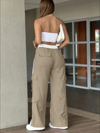 Women's Heavy-Duty Pants (Cargo Pants) with Piping Stripe & Large Cargo Pockets - Full-Length Heavy-Duty Pants for, Outdoor, Workwear - Beltless Design, All-Season Casual Wear (No  Compatible) - Attire - Khaki