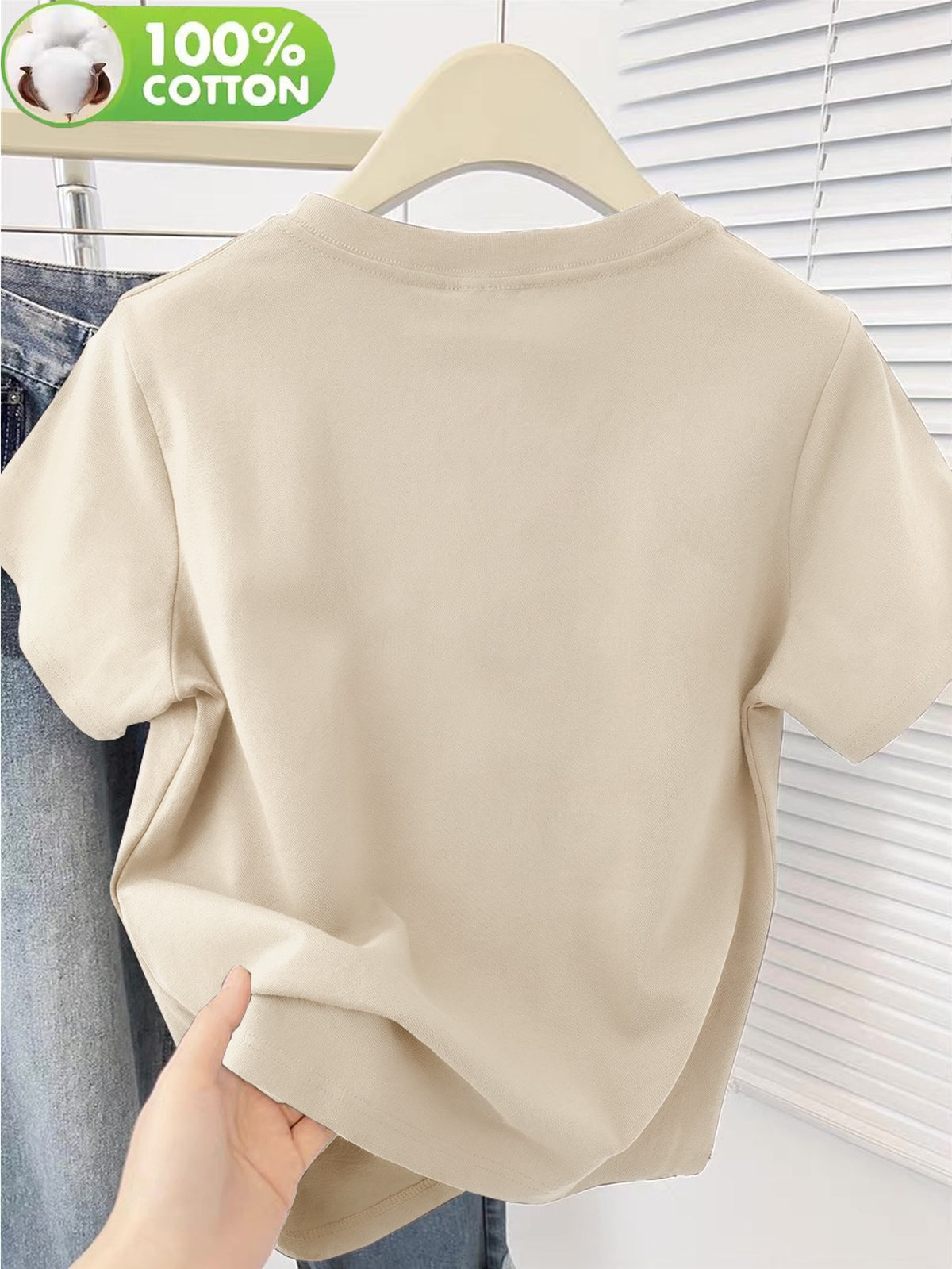 100% Women's T-Shirt, Summer Short Sleeve Thin Top, Trendy and Fashionable Standard Fit, Comfortable and Breathable, Loose and, Simple and Fresh with Plant and Floral Pattern - Apricot