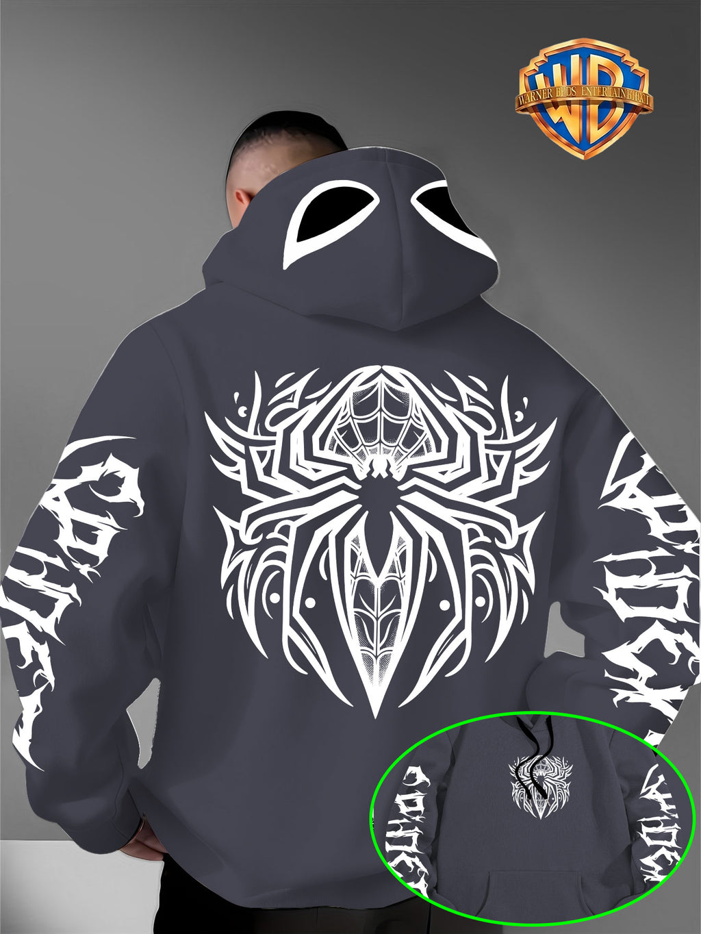Warner Authorized Unisex Autumn Winter Hooded Sweatshirt, Suitable for Dark Gothic Enthusiasts, Street Fashion Players, Campus Daily Outings, Casual Shopping, Couple And Best Friend Trendy Wear - Dark Gray