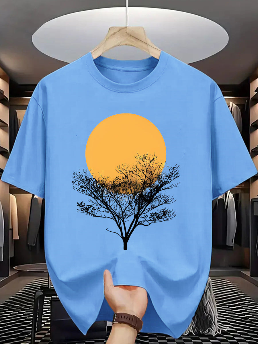 Trendy Printed T-Shirts for Men, Regular Standard Fit Comfortable Short Sleeve Casual Tee, Versatile Everyday Fashion Outfit Top - Sky Blue