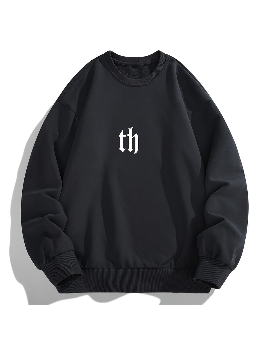 Men'S Crew Neck Sweatshirt, Spring Autumn Streetwear Letter Graffiti Print Pullover Top, Youth Loose Casual Versatile Long Sleeve Basic Undershirt - Black