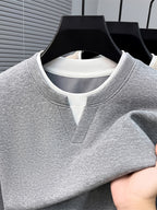 Men'S V-Neck Faux Two-Piece Long Sleeve Sweatshirt, Suitable for Commute And Casual Wear, Outerwear And Inner Wear, Regular Shoulder Long Sleeve Pullover Sweatshirt - SINBOS - Smoke Grey