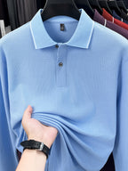 Men'S Clothing Golf Fishing Tennis Sports Solid Color Top Spring Fall Soft Skin Friendly Long Sleeve Polo Shirt Long Sleeve T Shirt New Autumn Business Casual Turn Collar Loose Versatile Pullover Top for Middle-Aged Men - Light Blue