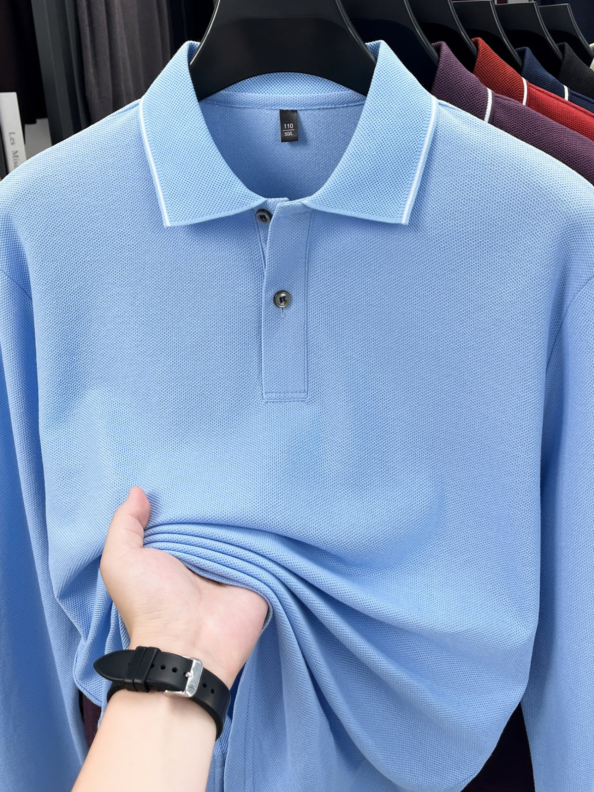 Men'S Clothing Golf Fishing Tennis Sports Solid Color Top Spring Fall Soft Skin Friendly Long Sleeve Polo Shirt Long Sleeve T Shirt New Autumn Business Casual Turn Collar Loose Versatile Pullover Top for Middle-Aged Men - Light Blue