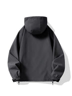 Men's Spring/Autumn Hooded Windbreaker Jacket, Loose Fit Plus Size Trendy Versatile Half-Zip Casual Workwear Jacket, Fashionable Thin Half-Zip Outerwear Suitable for Outdoor Sports, Travel, Hiking, and Adventure Wear - Dark Gray