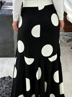 2025 Latest Women'S Elegant, Easy, Versatile, Atmospheric, Fashionable, And Commuting Polka Dot Print Irregular Ruffle Large Swing Midi Skirt, Suitable for Daily Wear And Dating, Suitable for Spring, Summer And Autumn, Can Be Worn in Three Seasons - Black