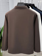 Men'S Raglan Sleeve Long Sleeve Polo Shirt, Relaxed Fit Cut, Unrestricted Movement, Loose Non-Tight Fit, Easy Business Style, No Extra Logos - SINBOS - Dark Brown