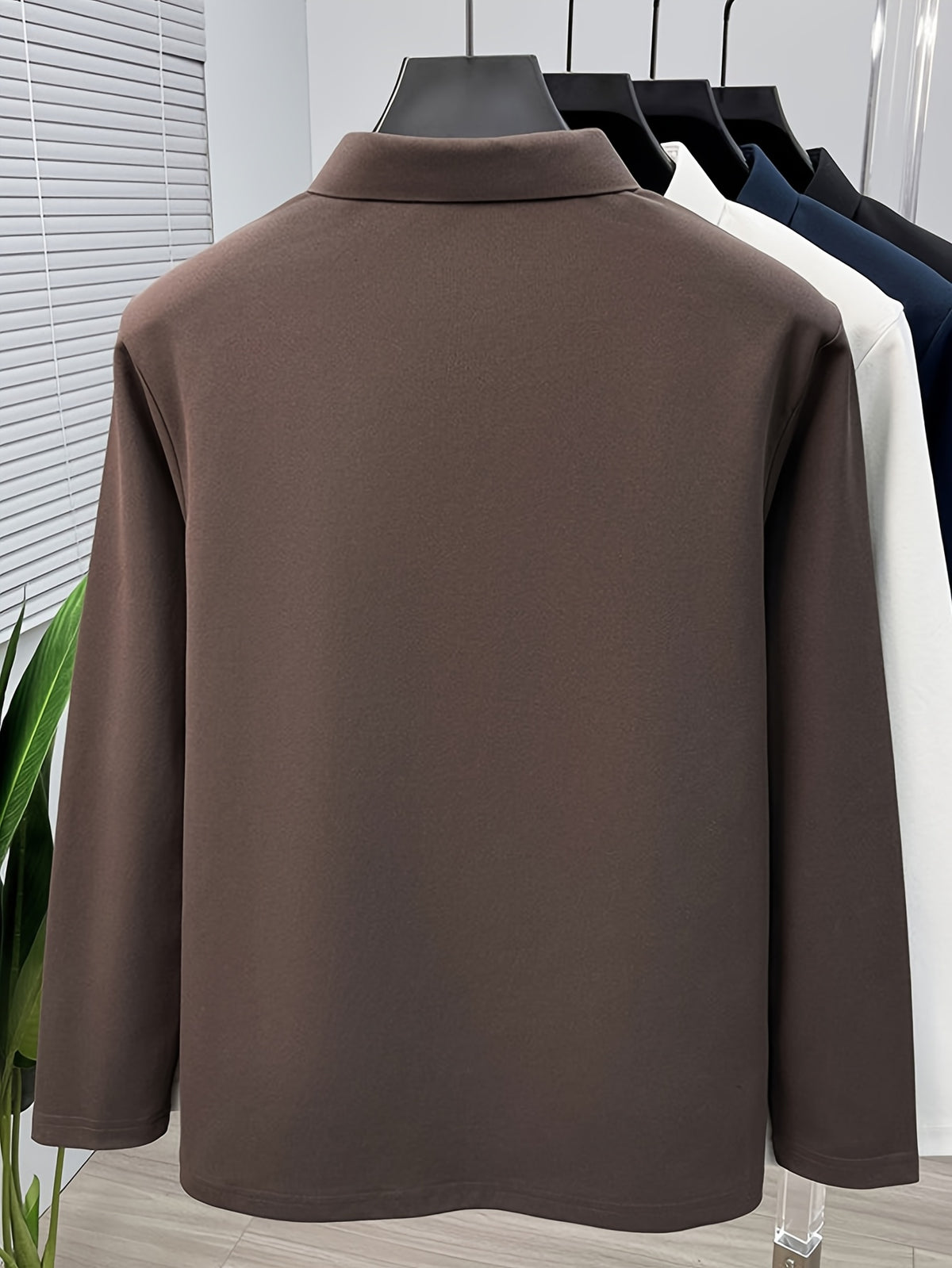 Men'S Raglan Sleeve Long Sleeve Polo Shirt, Relaxed Fit Cut, Unrestricted Movement, Loose Non-Tight Fit, Easy Business Style, No Extra Logos - SINBOS - Dark Brown