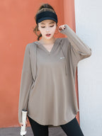 Plus Size, 1pc Women's Fashion Pullover Hoodie, Casual Plus-Size T-Shirt, Swear, Loose Cover-Up Shirt for, Long Sleeve, Conceals Figure - Khaki