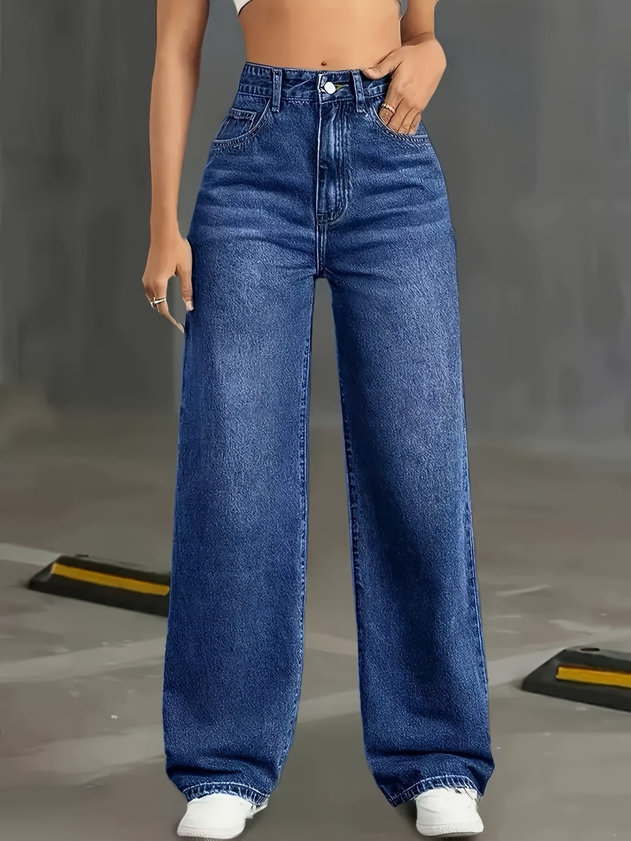 Relaxed Fit Stretch Straight-Leg Jeans for Women - Soft Washed Pants Featuring a Crossbody Pocket, Comfortable for Work And Everyday Use - Versatile Enough for Casual Or Dressy Occasions, Ideal for Work And Daily Activities - Medium Blue
