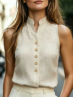 Women's Summer Solid Color V-Neck Sleeveless Casual Elegant High-Quality Shirt, Suitable for Occasions Such as Carnivals, Labor Day,, Travel, the Beach, and the Streets. Summer Top, Business Casual Women's Top, Vest Top for Women, Latest Women's Top - Apricot