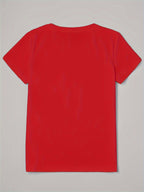 Calvin, Spring and Summer Graphic Print T-shirt, Short Sleeve Crew Neck Casual Top for Summer & Spring, Women's Clothing - Red