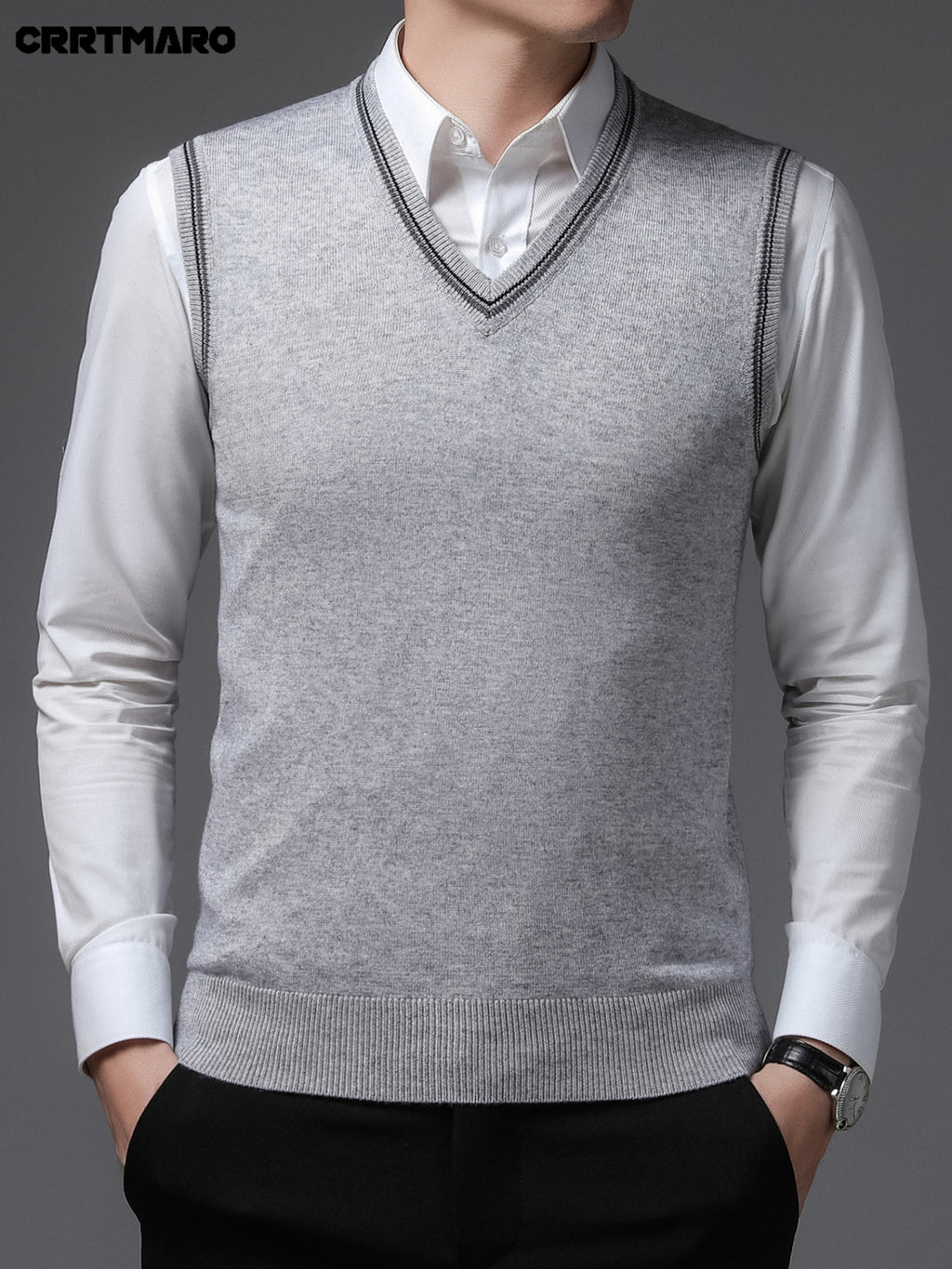 Men'S Solid Color, Business Casual Sweater Vest, Warm Casual Layering Top for Fall And Winter - Light Grey