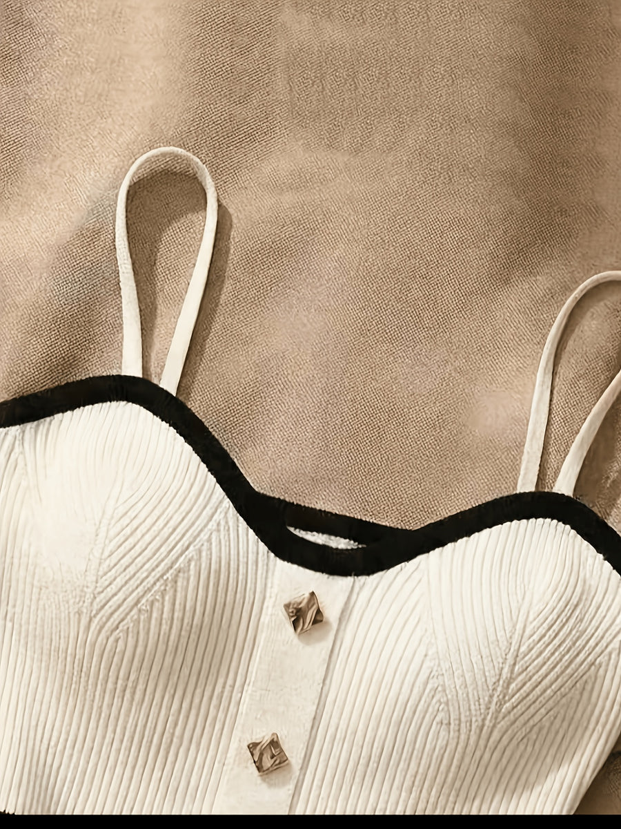 Women'S Contrast Color Patchwork Camisole Sweater (Size Runs Small, Recommend Up 1 Size) - White