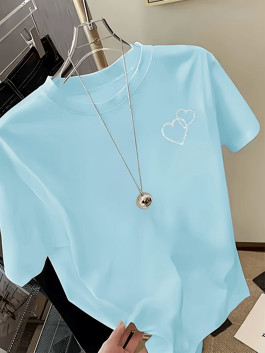 Women'S Blended T-Shirt – Classic Fit, Soft And Breathable, Casual Wear, Timeless Round Neck Design, Versatile for Various Outfits, Stretchy And Comfortable, Machine Washable - Light Blue