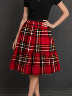 Elegant Party Casual Vacation Print Elastic Waist Red Plaid Print Skirt - Mixed colors